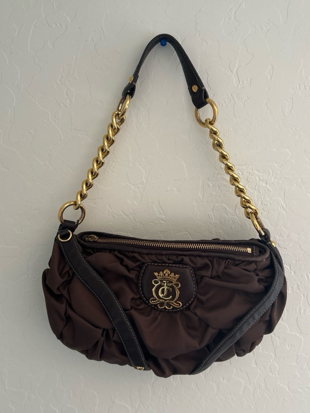 Juicy Couture Brown Quilted Shoulder Bag with Gold Chain